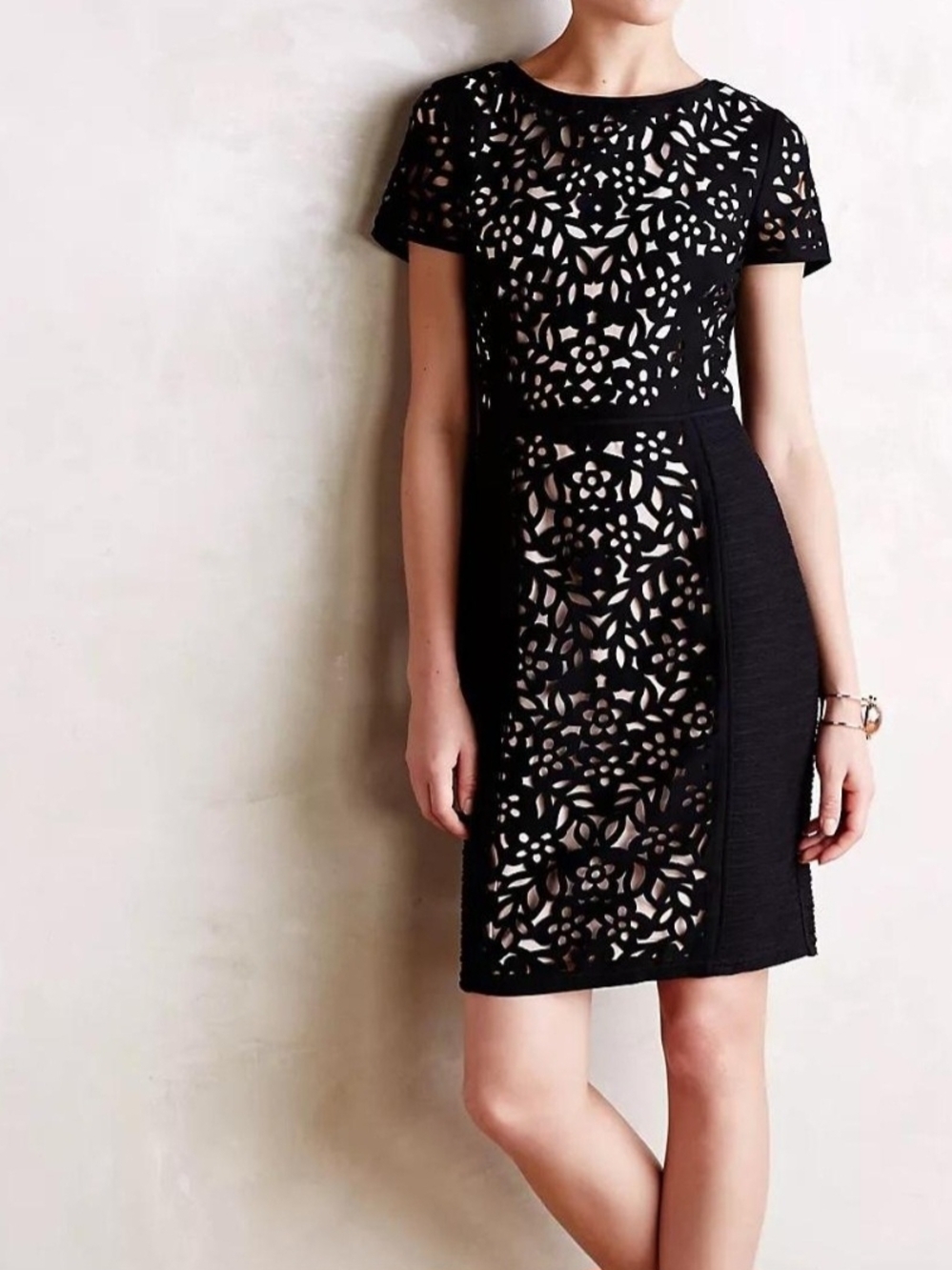 Maeve by Anthropologie Lasercut Basalt Black Sheath Dress